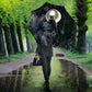 Khonsu Umbrella Ancient Egyptian Dark Feather Pattern, Moonlit Raven Symbol, and Eye Lotus - African Pride