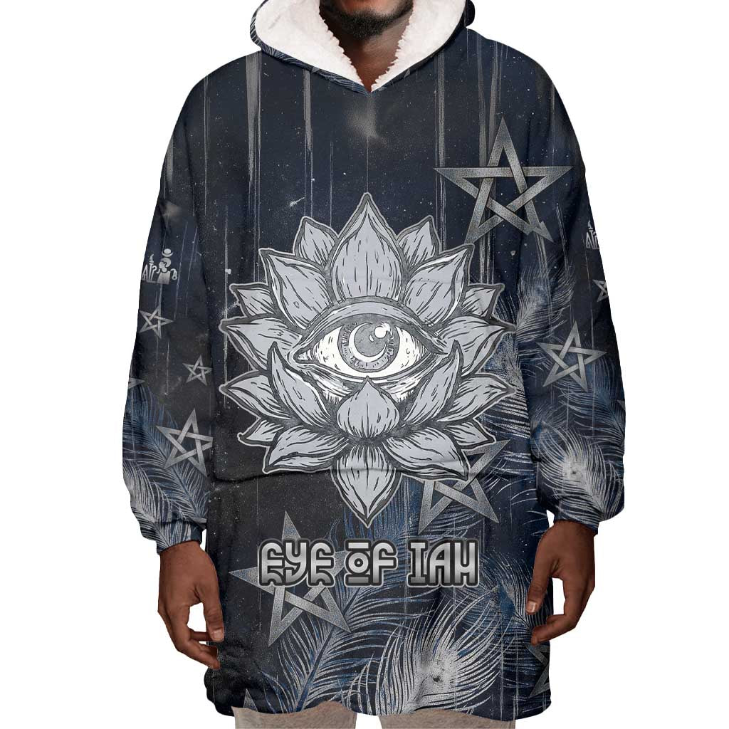 Khonsu Wearable Blanket Hoodie Ancient Egyptian Dark Feather Pattern, Moonlit Raven Symbol, and Eye Lotus - African Pride