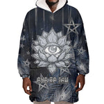 Khonsu Wearable Blanket Hoodie Ancient Egyptian Dark Feather Pattern, Moonlit Raven Symbol, and Eye Lotus - African Pride