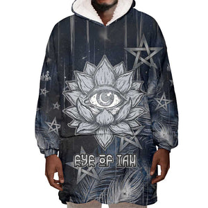 Khonsu Wearable Blanket Hoodie Ancient Egyptian Dark Feather Pattern, Moonlit Raven Symbol, and Eye Lotus - African Pride