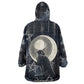 Khonsu Wearable Blanket Hoodie Ancient Egyptian Dark Feather Pattern, Moonlit Raven Symbol, and Eye Lotus - African Pride
