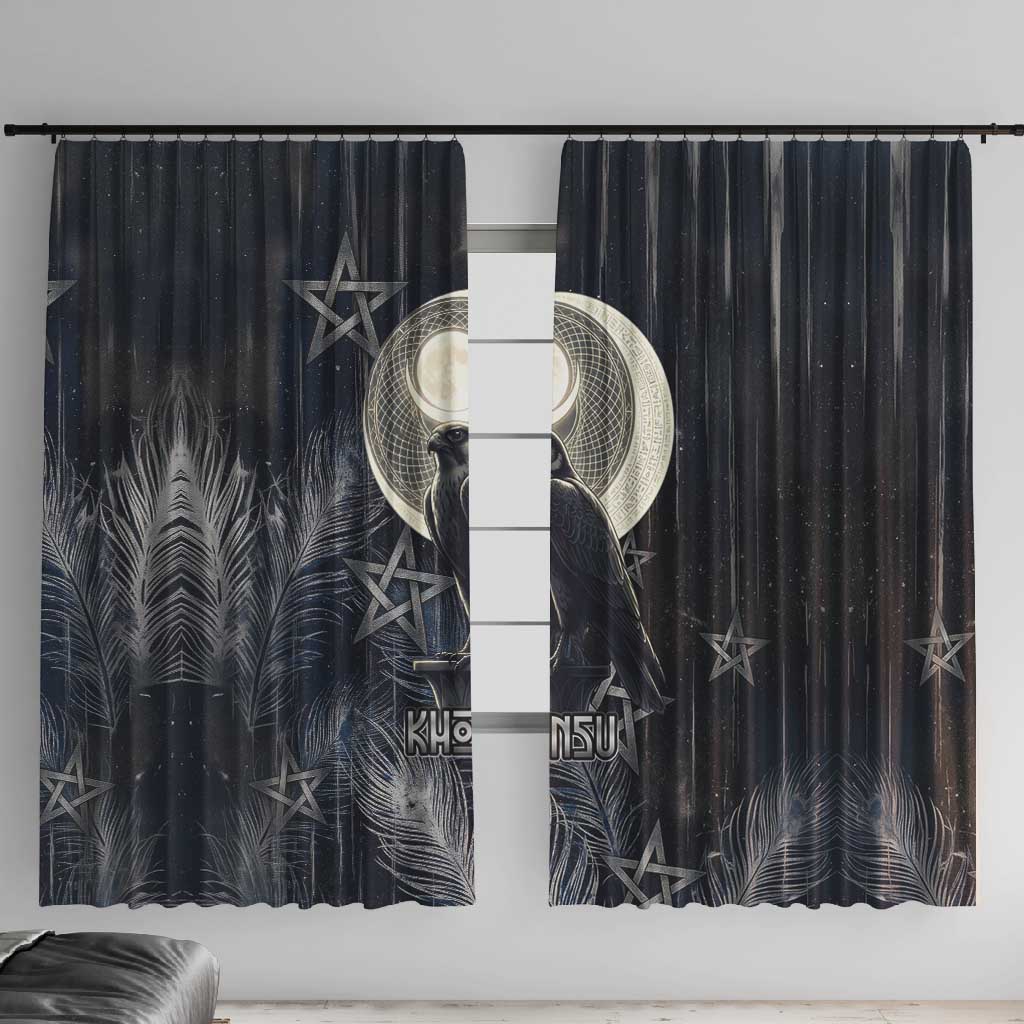 Khonsu Window Curtain Ancient Egyptian Dark Feather Pattern, Moonlit Raven Symbol, and Eye Lotus - African Pride