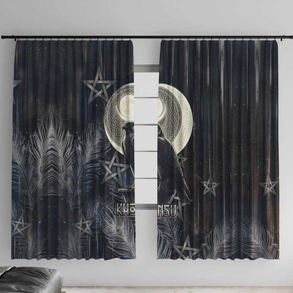 Khonsu Window Curtain Ancient Egyptian Dark Feather Pattern, Moonlit Raven Symbol, and Eye Lotus - African Pride