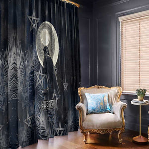 Khonsu Window Curtain Ancient Egyptian Dark Feather Pattern, Moonlit Raven Symbol, and Eye Lotus - African Pride