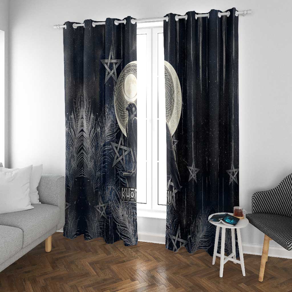 Khonsu Window Curtain Ancient Egyptian Dark Feather Pattern, Moonlit Raven Symbol, and Eye Lotus - African Pride