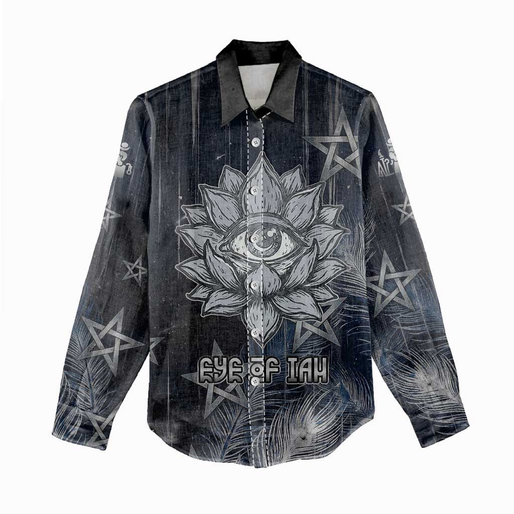 Khonsu Women Casual Shirt Ancient Egyptian Dark Feather Pattern, Moonlit Raven Symbol, and Eye Lotus - African Pride