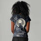 Khonsu Women V-Neck T-Shirt Ancient Egyptian Dark Feather Pattern, Moonlit Raven Symbol, and Eye Lotus - African Pride