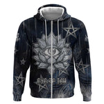 Khonsu Zip Hoodie Ancient Egyptian Dark Feather Pattern, Moonlit Raven Symbol, and Eye Lotus - African Pride