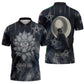 Khonsu Zipper Polo Shirt Ancient Egyptian Dark Feather Pattern, Moonlit Raven Symbol, and Eye Lotus - African Pride