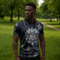 Khonsu Zipper Polo Shirt Ancient Egyptian Dark Feather Pattern, Moonlit Raven Symbol, and Eye Lotus - African Pride