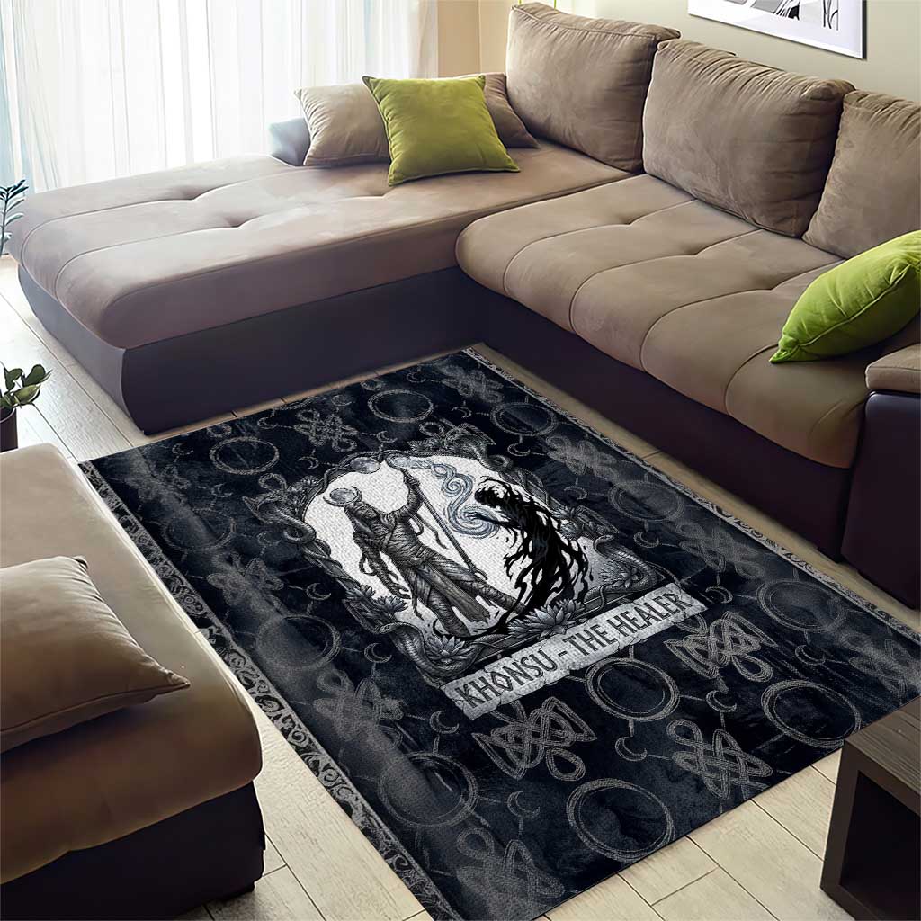 Khonsu Ancient Egyptian Area Rug with Dark Celtic Knot Pattern, Baboon Guardian Symbol, and Moon Healer Motif - African Pride