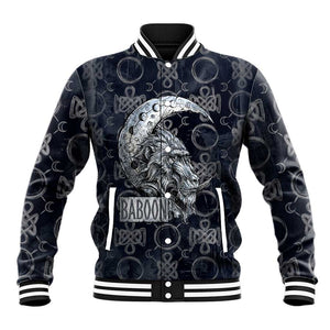 Khonsu Ancient Egyptian Baseball Jacket with Dark Celtic Knot Pattern, Baboon Guardian Symbol, and Moon Healer Motif - African Pride