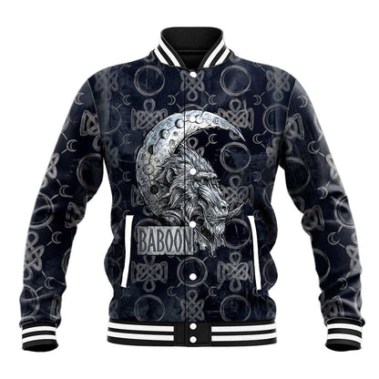 Khonsu Ancient Egyptian Baseball Jacket with Dark Celtic Knot Pattern, Baboon Guardian Symbol, and Moon Healer Motif - African Pride