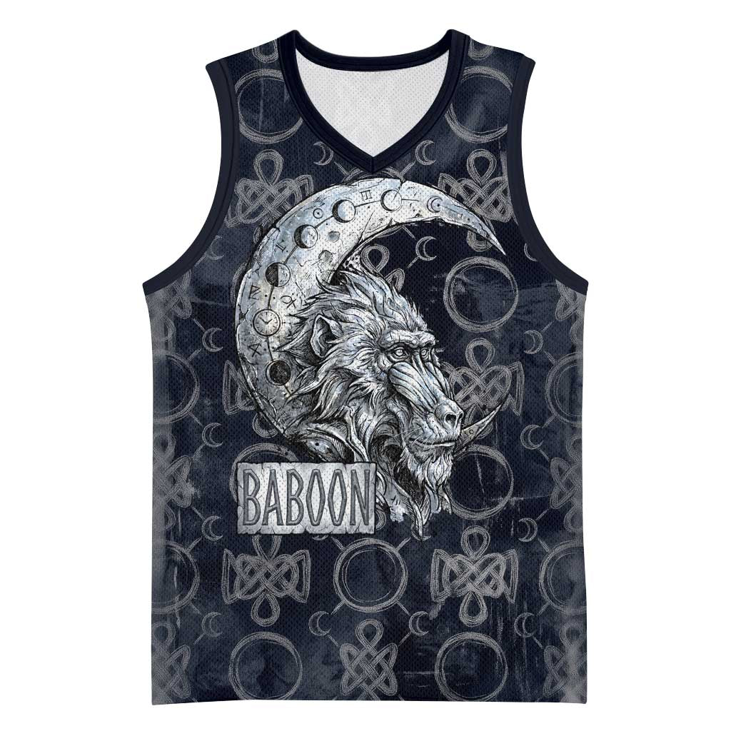 Khonsu Ancient Egyptian Basketball Jersey with Dark Celtic Knot Pattern, Baboon Guardian Symbol, and Moon Healer Motif - African Pride