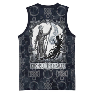 Khonsu Ancient Egyptian Basketball Jersey with Dark Celtic Knot Pattern, Baboon Guardian Symbol, and Moon Healer Motif - African Pride