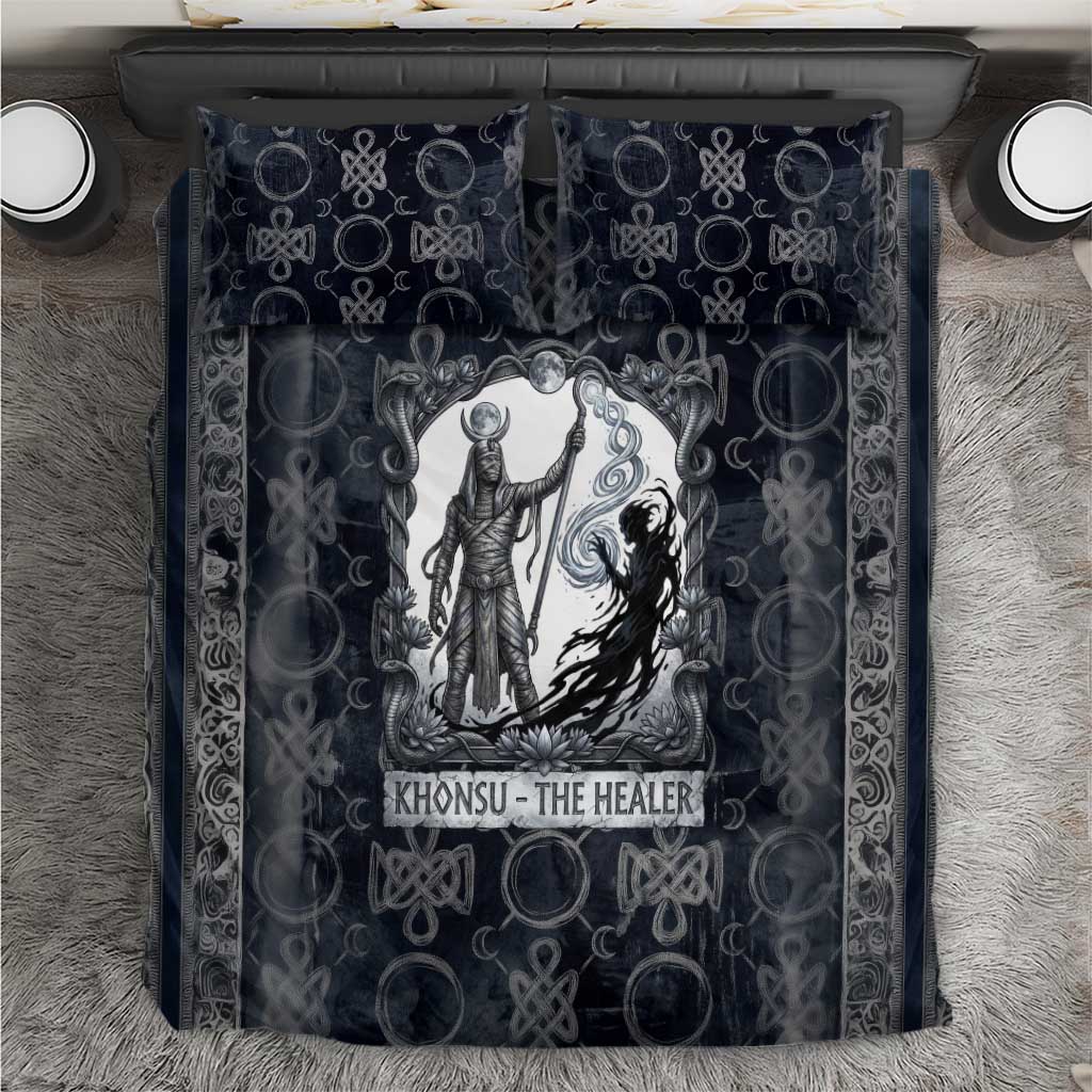 Khonsu Ancient Egyptian Bedding Set with Dark Celtic Knot Pattern, Baboon Guardian Symbol, and Moon Healer Motif - African Pride