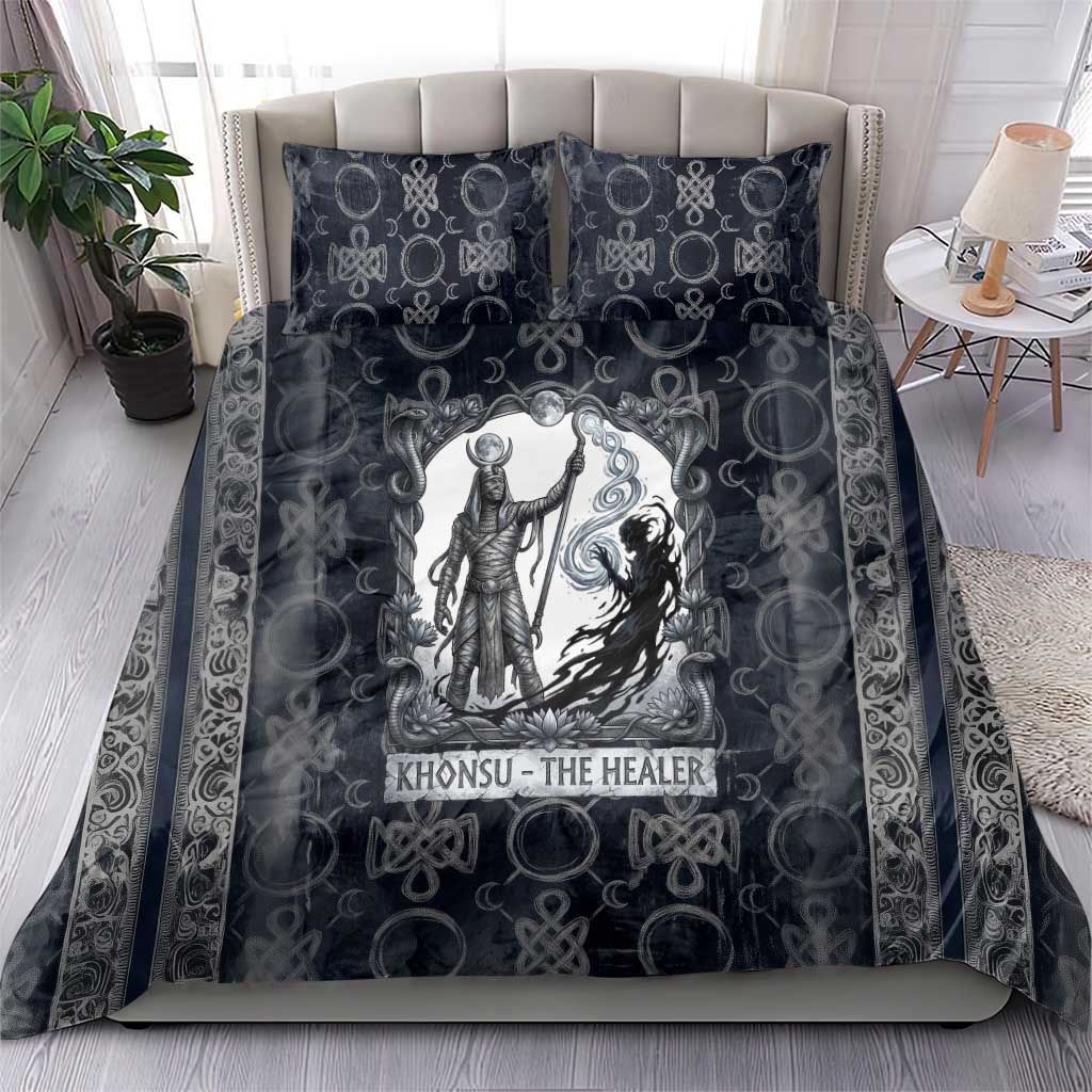 Khonsu Ancient Egyptian Bedding Set with Dark Celtic Knot Pattern, Baboon Guardian Symbol, and Moon Healer Motif - African Pride