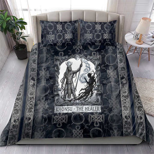 Khonsu Ancient Egyptian Bedding Set with Dark Celtic Knot Pattern, Baboon Guardian Symbol, and Moon Healer Motif - African Pride