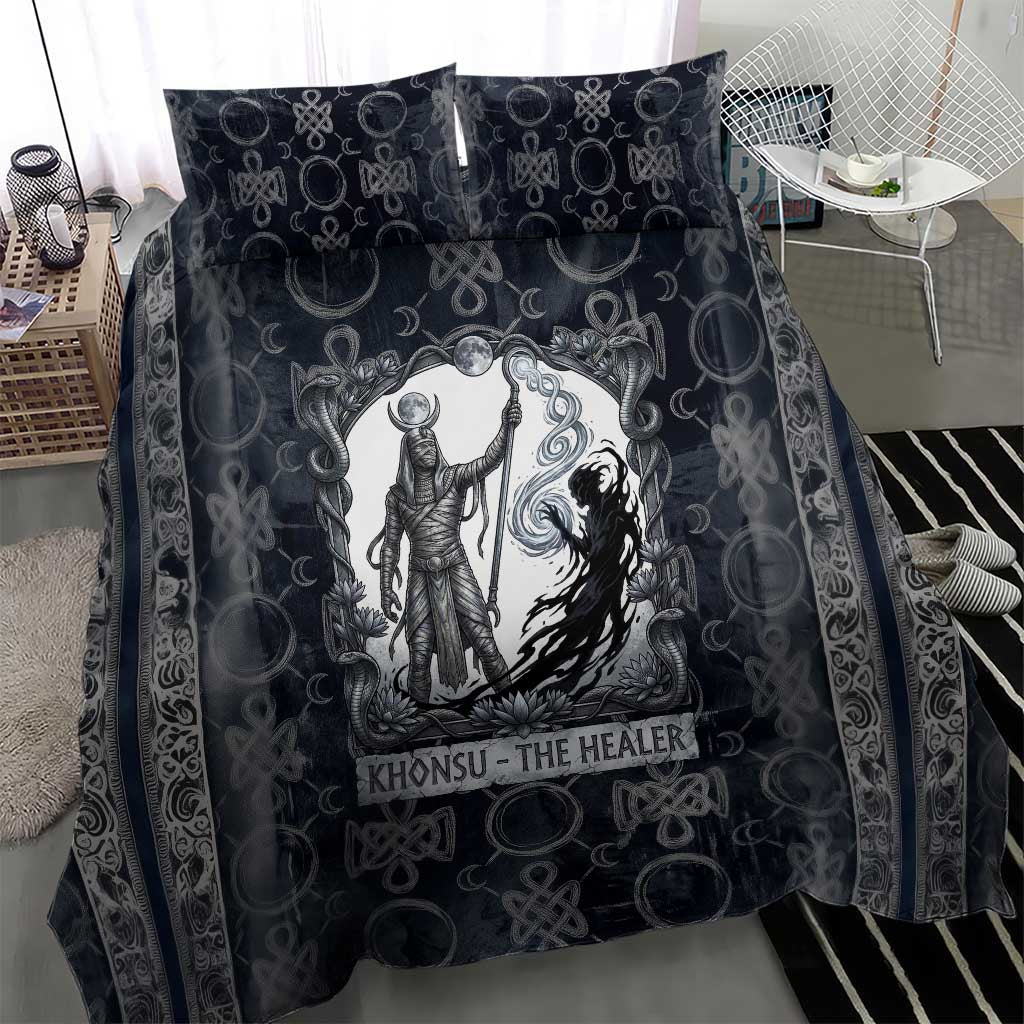 Khonsu Ancient Egyptian Bedding Set with Dark Celtic Knot Pattern, Baboon Guardian Symbol, and Moon Healer Motif - African Pride