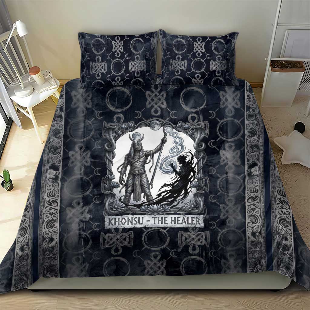 Khonsu Ancient Egyptian Bedding Set with Dark Celtic Knot Pattern, Baboon Guardian Symbol, and Moon Healer Motif - African Pride