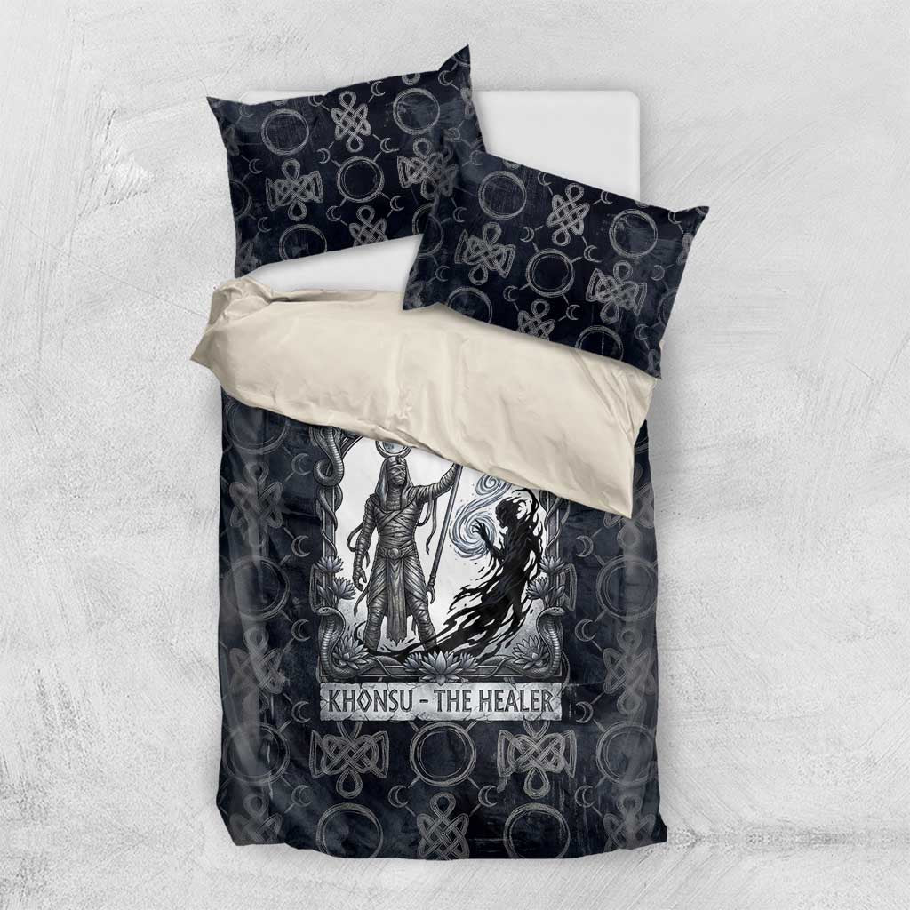 Khonsu Ancient Egyptian Bedding Set with Dark Celtic Knot Pattern, Baboon Guardian Symbol, and Moon Healer Motif - African Pride