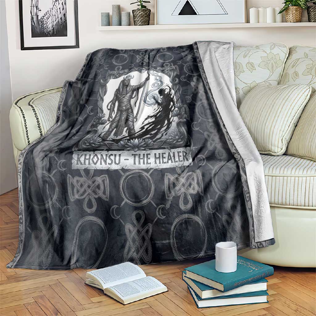 Khonsu Ancient Egyptian Blanket with Dark Celtic Knot Pattern, Baboon Guardian Symbol, and Moon Healer Motif - African Pride