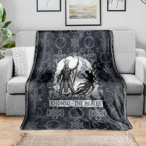 Khonsu Ancient Egyptian Blanket with Dark Celtic Knot Pattern, Baboon Guardian Symbol, and Moon Healer Motif - African Pride