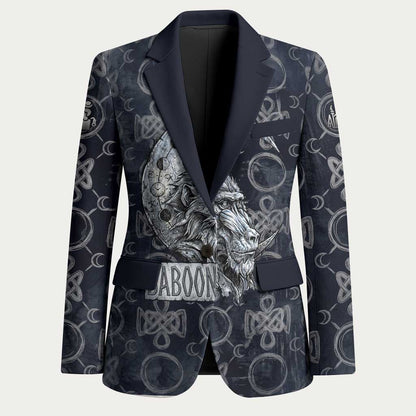 Khonsu Ancient Egyptian Blazer with Dark Celtic Knot Pattern, Baboon Guardian Symbol, and Moon Healer Motif - African Pride