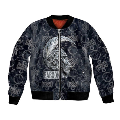 Khonsu Ancient Egyptian Bomber Jacket with Dark Celtic Knot Pattern, Baboon Guardian Symbol, and Moon Healer Motif - African Pride