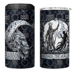 Khonsu Ancient Egyptian 4 in 1 Can Cooler Tumbler with Dark Celtic Knot Pattern, Baboon Guardian Symbol, and Moon Healer Motif - African Pride