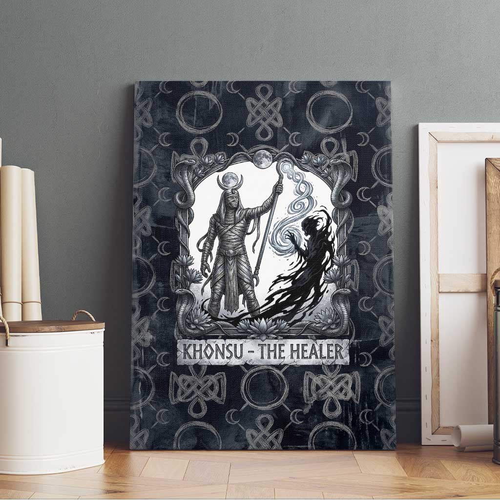 Khonsu Ancient Egyptian Canvas Wall Art with Dark Celtic Knot Pattern, Baboon Guardian Symbol, and Moon Healer Motif - African Pride