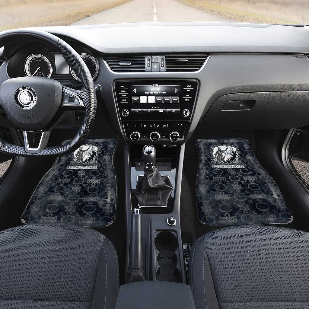 Khonsu Ancient Egyptian Car Mats with Dark Celtic Knot Pattern, Baboon Guardian Symbol, and Moon Healer Motif - African Pride