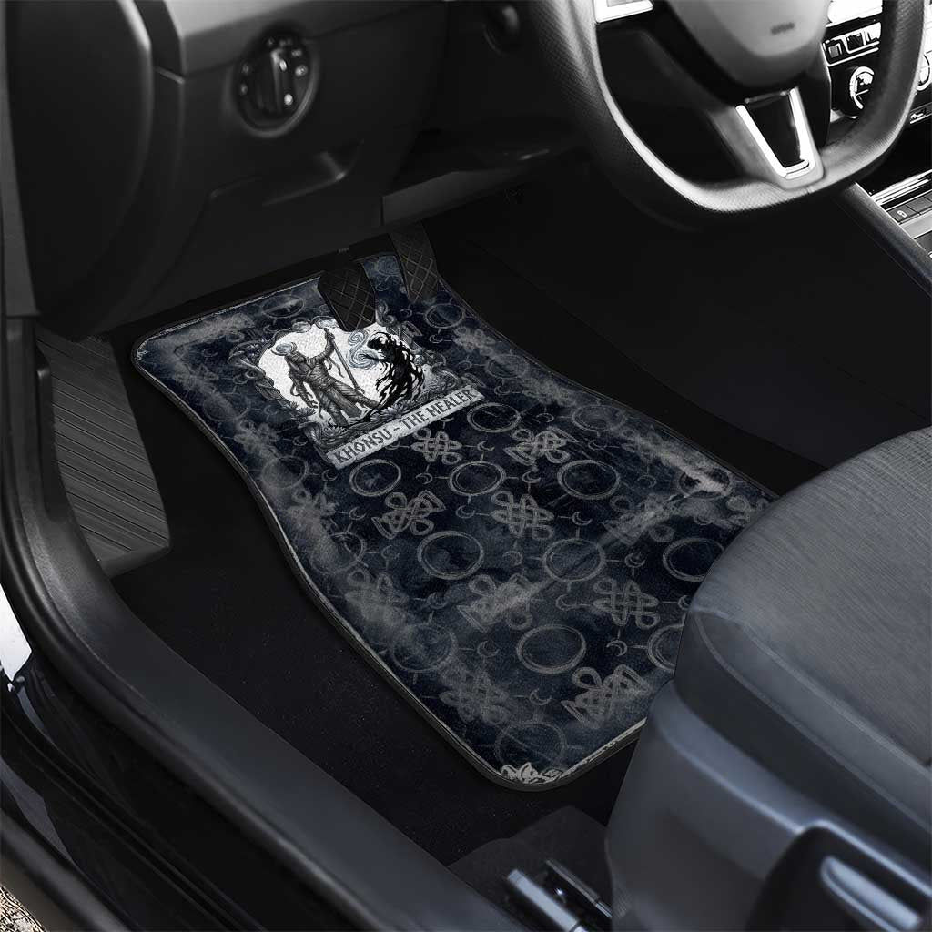Khonsu Ancient Egyptian Car Mats with Dark Celtic Knot Pattern, Baboon Guardian Symbol, and Moon Healer Motif - African Pride