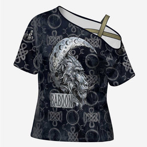 Khonsu Ancient Egyptian Cross Shoulder Shirt with Dark Celtic Knot Pattern, Baboon Guardian Symbol, and Moon Healer Motif - African Pride