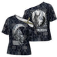 Khonsu Ancient Egyptian Cross Shoulder Shirt with Dark Celtic Knot Pattern, Baboon Guardian Symbol, and Moon Healer Motif - African Pride