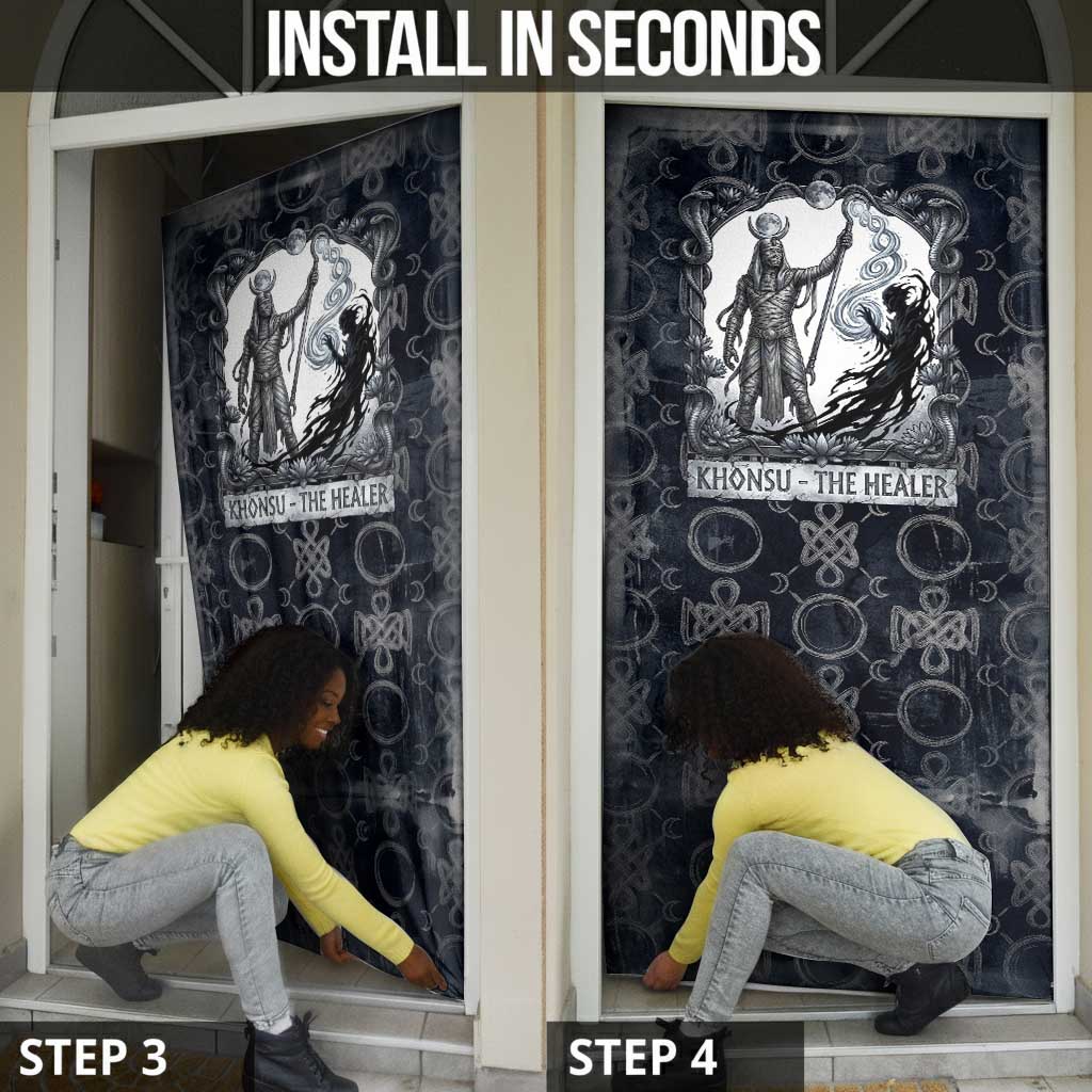 Khonsu Ancient Egyptian Door Cover with Dark Celtic Knot Pattern, Baboon Guardian Symbol, and Moon Healer Motif - African Pride