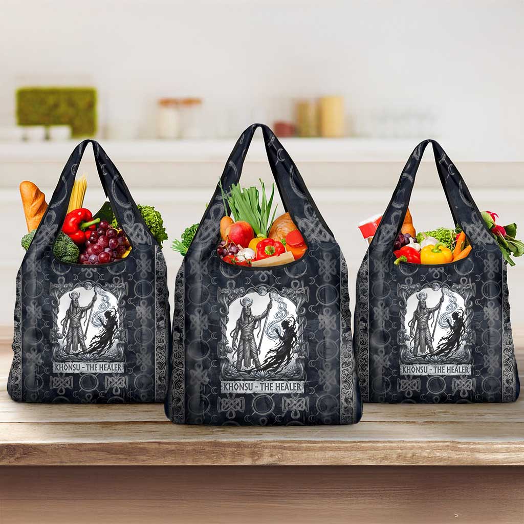 Khonsu Ancient Egyptian Grocery Bag with Dark Celtic Knot Pattern, Baboon Guardian Symbol, and Moon Healer Motif - African Pride