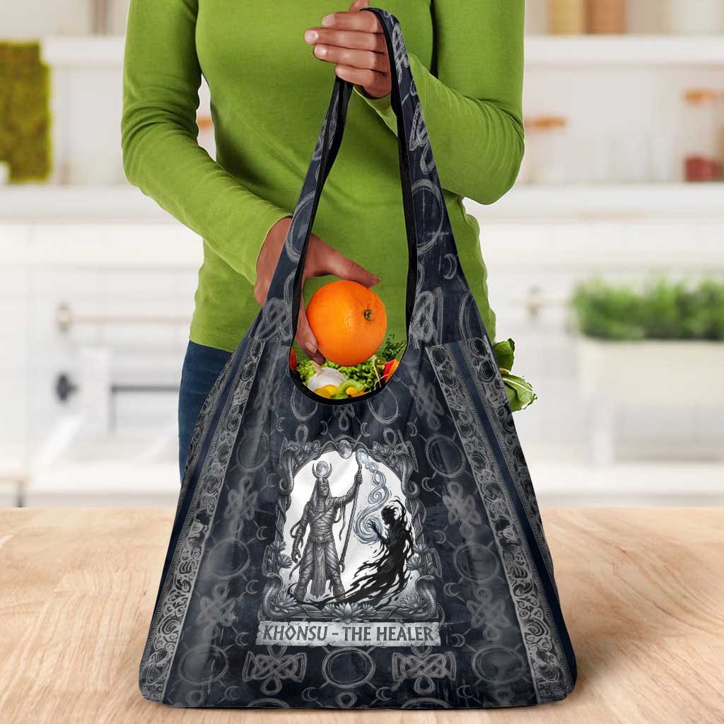 Khonsu Ancient Egyptian Grocery Bag with Dark Celtic Knot Pattern, Baboon Guardian Symbol, and Moon Healer Motif - African Pride