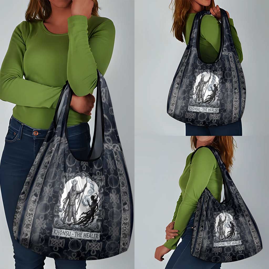 Khonsu Ancient Egyptian Grocery Bag with Dark Celtic Knot Pattern, Baboon Guardian Symbol, and Moon Healer Motif - African Pride