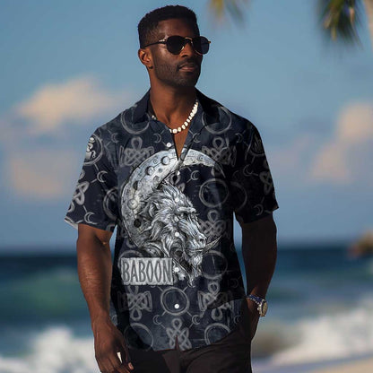 Khonsu Ancient Egyptian Hawaiian Shirt with Dark Celtic Knot Pattern, Baboon Guardian Symbol, and Moon Healer Motif - African Pride