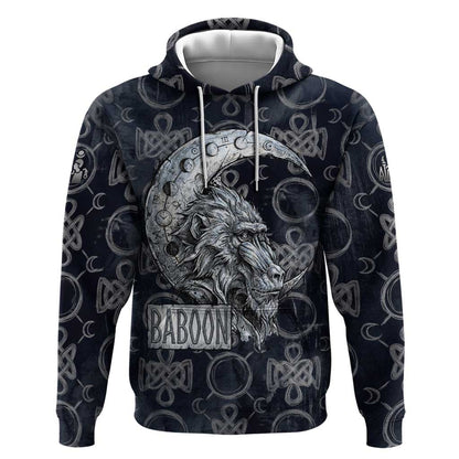 Khonsu Ancient Egyptian Hoodie with Dark Celtic Knot Pattern, Baboon Guardian Symbol, and Moon Healer Motif - African Pride