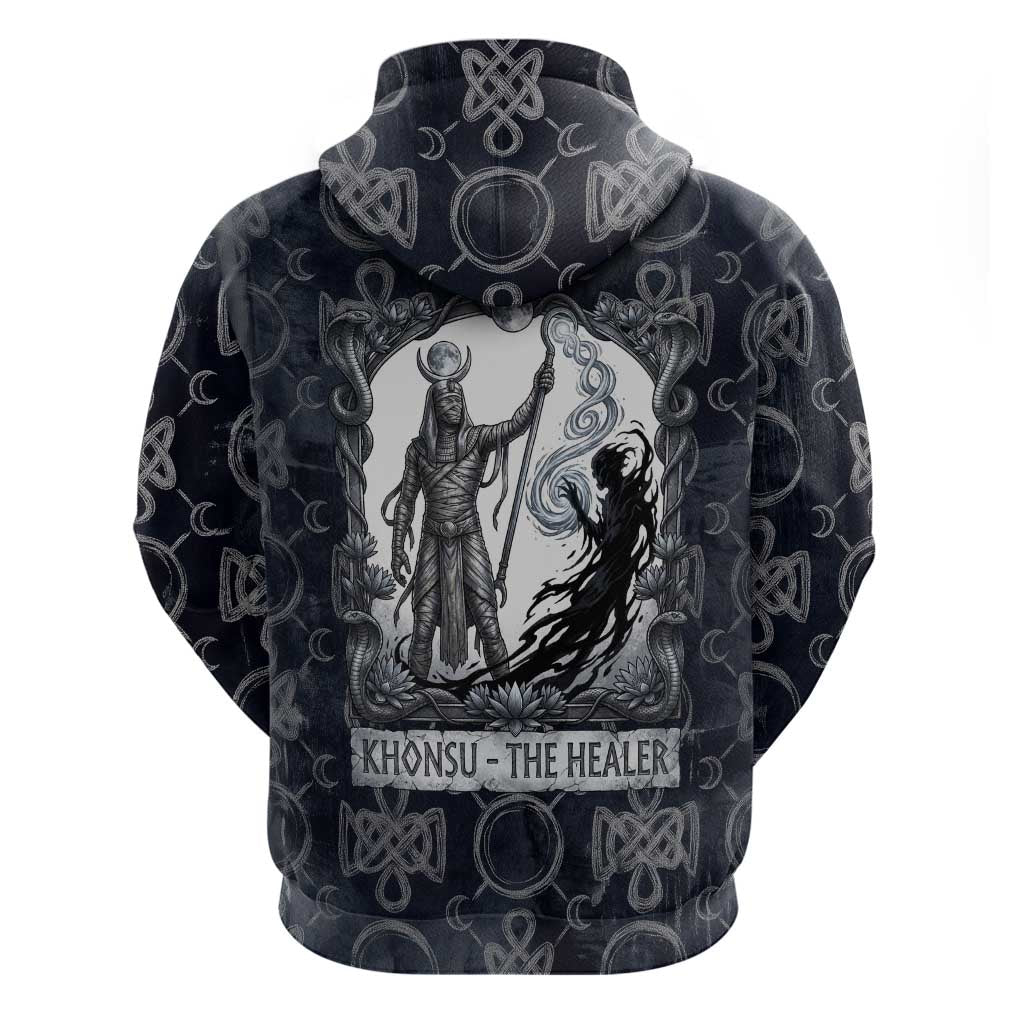 Khonsu Ancient Egyptian Hoodie with Dark Celtic Knot Pattern, Baboon Guardian Symbol, and Moon Healer Motif - African Pride