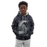 Khonsu Ancient Egyptian Kid Hoodie with Dark Celtic Knot Pattern, Baboon Guardian Symbol, and Moon Healer Motif - African Pride