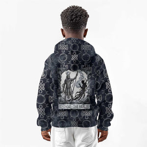 Khonsu Ancient Egyptian Kid Hoodie with Dark Celtic Knot Pattern, Baboon Guardian Symbol, and Moon Healer Motif - African Pride