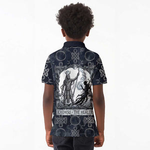 Khonsu Ancient Egyptian Kid Polo Shirt with Dark Celtic Knot Pattern, Baboon Guardian Symbol, and Moon Healer Motif - African Pride