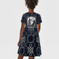 Khonsu Ancient Egyptian Kid Short Sleeve Dress with Dark Celtic Knot Pattern, Baboon Guardian Symbol, and Moon Healer Motif - African Pride