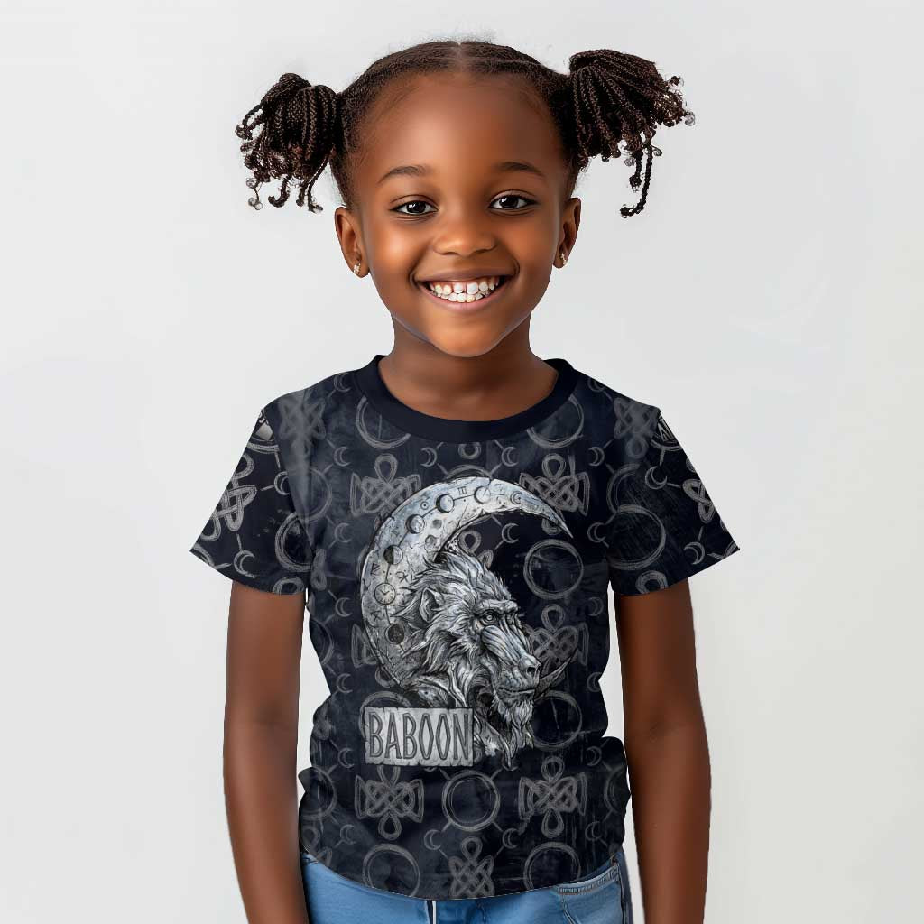 Khonsu Ancient Egyptian Kid T shirt with Dark Celtic Knot Pattern, Baboon Guardian Symbol, and Moon Healer Motif - African Pride