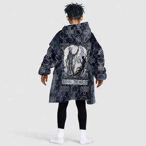 Khonsu Ancient Egyptian Kid Wearable Blanket Hoodie with Dark Celtic Knot Pattern, Baboon Guardian Symbol, and Moon Healer Motif - African Pride