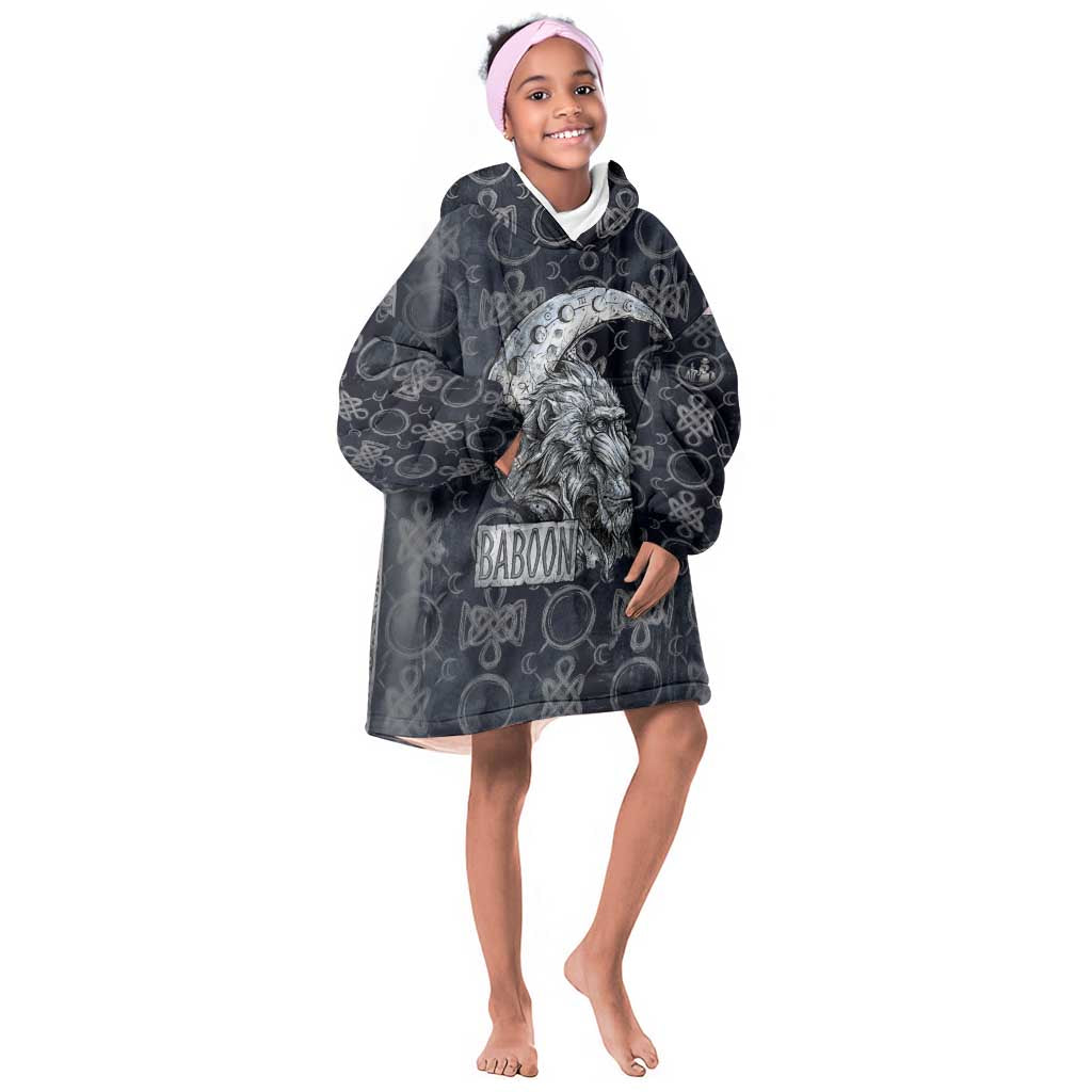 Khonsu Ancient Egyptian Kid Wearable Blanket Hoodie with Dark Celtic Knot Pattern, Baboon Guardian Symbol, and Moon Healer Motif - African Pride