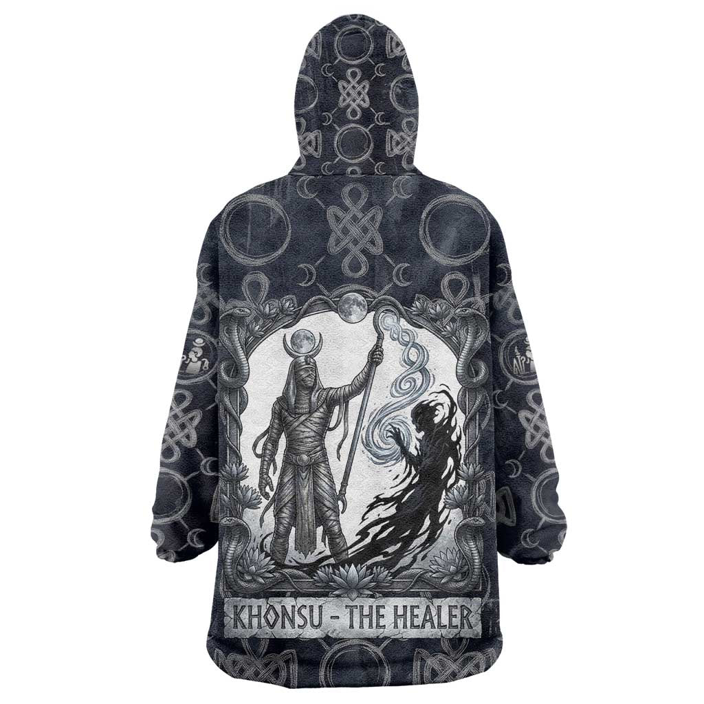 Khonsu Ancient Egyptian Kid Wearable Blanket Hoodie with Dark Celtic Knot Pattern, Baboon Guardian Symbol, and Moon Healer Motif - African Pride
